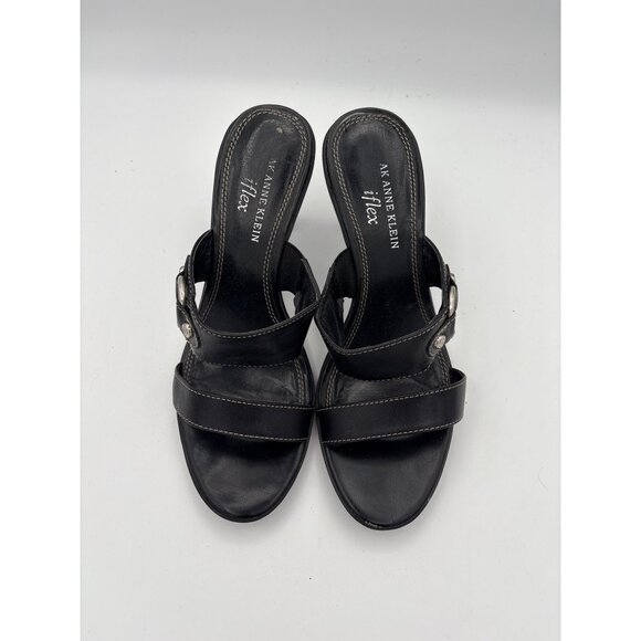 AK Anne Klein Womens Black Leather Heeled Sandals Size 7 - Picture 1 of 7